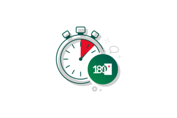 Stoppuhr-Symbol mit dem Logo von 180° Sicherheit.